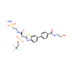 NS(=O)(=O)CCNC(=O)[C@@H](c1nc2ccc(-c3ccc(C(=O)NCCO)cc3)cc2s1)S(=O)(=O)CCC(F)(F)F ZINC000146070983