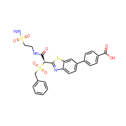 NS(=O)(=O)CCNC(=O)[C@@H](c1nc2ccc(-c3ccc(C(=O)O)cc3)cc2s1)S(=O)(=O)Cc1ccccc1 ZINC000144185609
