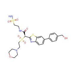 NS(=O)(=O)CCNC(=O)[C@@H](c1nc2ccc(-c3ccc(CO)cc3)cc2s1)S(=O)(=O)CCN1CCOCC1 ZINC000143985692