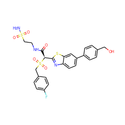 NS(=O)(=O)CCNC(=O)[C@@H](c1nc2ccc(-c3ccc(CO)cc3)cc2s1)S(=O)(=O)Cc1ccc(F)cc1 ZINC000145500211