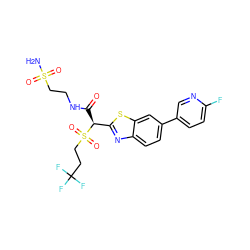 NS(=O)(=O)CCNC(=O)[C@@H](c1nc2ccc(-c3ccc(F)nc3)cc2s1)S(=O)(=O)CCC(F)(F)F ZINC000145452749