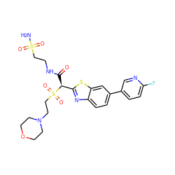 NS(=O)(=O)CCNC(=O)[C@@H](c1nc2ccc(-c3ccc(F)nc3)cc2s1)S(=O)(=O)CCN1CCOCC1 ZINC000143946348