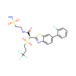 NS(=O)(=O)CCNC(=O)[C@@H](c1nc2ccc(-c3ccccc3F)cc2s1)S(=O)(=O)CCC(F)(F)F ZINC000145519647