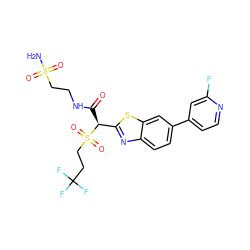 NS(=O)(=O)CCNC(=O)[C@@H](c1nc2ccc(-c3ccnc(F)c3)cc2s1)S(=O)(=O)CCC(F)(F)F ZINC000146071783