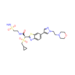 NS(=O)(=O)CCNC(=O)[C@@H](c1nc2ccc(-c3cnn(CCN4CCOCC4)c3)cc2s1)S(=O)(=O)CC1CC1 ZINC000144474852