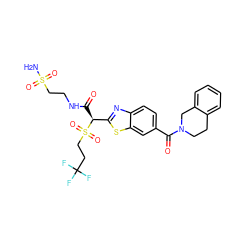 NS(=O)(=O)CCNC(=O)[C@@H](c1nc2ccc(C(=O)N3CCc4ccccc4C3)cc2s1)S(=O)(=O)CCC(F)(F)F ZINC000145488568