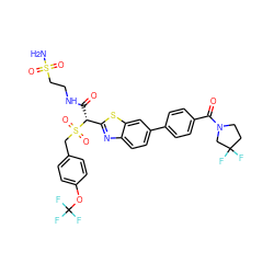NS(=O)(=O)CCNC(=O)[C@H](c1nc2ccc(-c3ccc(C(=O)N4CCC(F)(F)C4)cc3)cc2s1)S(=O)(=O)Cc1ccc(OC(F)(F)F)cc1 ZINC000222080444