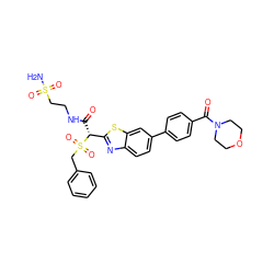 NS(=O)(=O)CCNC(=O)[C@H](c1nc2ccc(-c3ccc(C(=O)N4CCOCC4)cc3)cc2s1)S(=O)(=O)Cc1ccccc1 ZINC000222075512