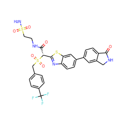 NS(=O)(=O)CCNC(=O)[C@H](c1nc2ccc(-c3ccc4c(c3)CNC4=O)cc2s1)S(=O)(=O)Cc1ccc(C(F)(F)F)cc1 ZINC000222082957