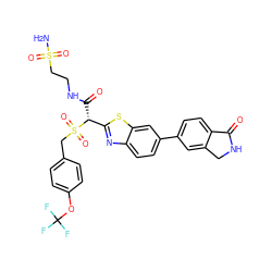 NS(=O)(=O)CCNC(=O)[C@H](c1nc2ccc(-c3ccc4c(c3)CNC4=O)cc2s1)S(=O)(=O)Cc1ccc(OC(F)(F)F)cc1 ZINC000222079114