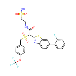 NS(=O)(=O)CCNC(=O)[C@H](c1nc2ccc(-c3ccccc3F)cc2s1)S(=O)(=O)Cc1ccc(OC(F)(F)F)cc1 ZINC000222083645