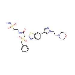 NS(=O)(=O)CCNC(=O)[C@H](c1nc2ccc(-c3cnn(CCN4CCOCC4)c3)cc2s1)S(=O)(=O)Cc1ccccc1 ZINC000221942819