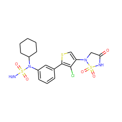 NS(=O)(=O)N(c1cccc(-c2scc(N3CC(=O)NS3(=O)=O)c2Cl)c1)C1CCCCC1 ZINC000028886848