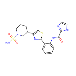 NS(=O)(=O)N1CCC[C@H](c2csc(-c3ccccc3NC(=O)c3ncc[nH]3)n2)C1 ZINC001772636936