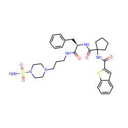 NS(=O)(=O)N1CCN(CCCNC(=O)[C@@H](Cc2ccccc2)NC(=O)C2(NC(=O)c3cc4ccccc4s3)CCCC2)CC1 ZINC000028711675