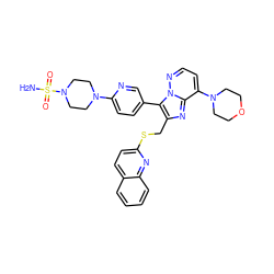 NS(=O)(=O)N1CCN(c2ccc(-c3c(CSc4ccc5ccccc5n4)nc4c(N5CCOCC5)ccnn34)cn2)CC1 ZINC001772648401