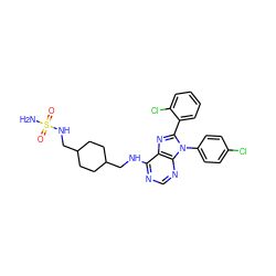 NS(=O)(=O)NCC1CCC(CNc2ncnc3c2nc(-c2ccccc2Cl)n3-c2ccc(Cl)cc2)CC1 ZINC000205785058