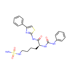 NS(=O)(=O)NCCCC[C@H](NC(=O)Nc1ccccc1)C(=O)Nc1nc(-c2ccccc2)cs1 ZINC000040409208