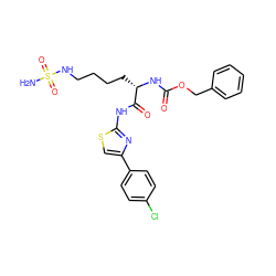 NS(=O)(=O)NCCCC[C@H](NC(=O)OCc1ccccc1)C(=O)Nc1nc(-c2ccc(Cl)cc2)cs1 ZINC000044430591