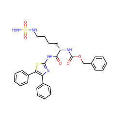 NS(=O)(=O)NCCCC[C@H](NC(=O)OCc1ccccc1)C(=O)Nc1nc(-c2ccccc2)c(-c2ccccc2)s1 ZINC000044430583