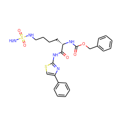 NS(=O)(=O)NCCCC[C@H](NC(=O)OCc1ccccc1)C(=O)Nc1nc(-c2ccccc2)cs1 ZINC000040405946