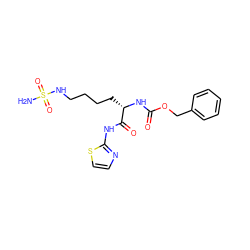 NS(=O)(=O)NCCCC[C@H](NC(=O)OCc1ccccc1)C(=O)Nc1nccs1 ZINC000040898091