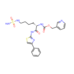 NS(=O)(=O)NCCCC[C@H](NC(=O)OCc1cccnc1)C(=O)Nc1nc(-c2ccccc2)cs1 ZINC000040917386