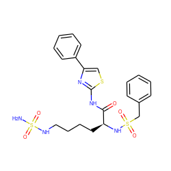 NS(=O)(=O)NCCCC[C@H](NS(=O)(=O)Cc1ccccc1)C(=O)Nc1nc(-c2ccccc2)cs1 ZINC000044419091