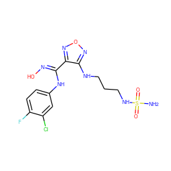 NS(=O)(=O)NCCCNc1nonc1/C(=N/O)Nc1ccc(F)c(Cl)c1 ZINC000113209366