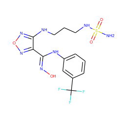 NS(=O)(=O)NCCCNc1nonc1/C(=N/O)Nc1cccc(C(F)(F)F)c1 ZINC000113210150