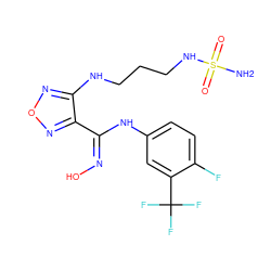 NS(=O)(=O)NCCCNc1nonc1/C(=N\O)Nc1ccc(F)c(C(F)(F)F)c1 ZINC000113209218