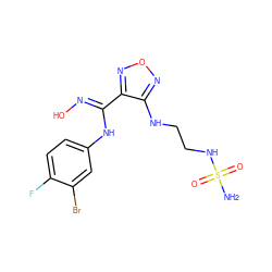 NS(=O)(=O)NCCNc1nonc1/C(=N/O)Nc1ccc(F)c(Br)c1 ZINC000113208009