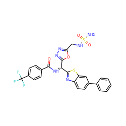 NS(=O)(=O)NCc1nnc([C@@H](NC(=O)c2ccc(C(F)(F)F)cc2)c2nc3ccc(-c4ccccc4)cc3s2)o1 ZINC000206771947