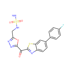 NS(=O)(=O)NCc1nnc(C(=O)c2nc3ccc(-c4ccc(F)cc4)cc3s2)o1 ZINC000210828554