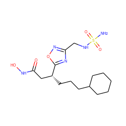 NS(=O)(=O)NCc1noc([C@H](CCCC2CCCCC2)CC(=O)NO)n1 ZINC000028701868