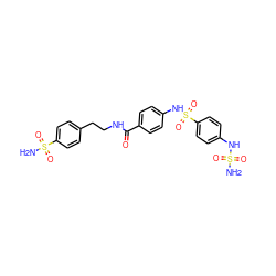 NS(=O)(=O)Nc1ccc(S(=O)(=O)Nc2ccc(C(=O)NCCc3ccc(S(N)(=O)=O)cc3)cc2)cc1 ZINC000095554389