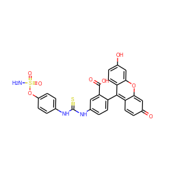 NS(=O)(=O)Oc1ccc(NC(=S)Nc2ccc(-c3c4ccc(=O)cc-4oc4cc(O)ccc34)c(C(=O)O)c2)cc1 ZINC000095558340