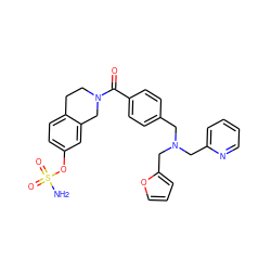 NS(=O)(=O)Oc1ccc2c(c1)CN(C(=O)c1ccc(CN(Cc3ccccn3)Cc3ccco3)cc1)CC2 ZINC001772639286