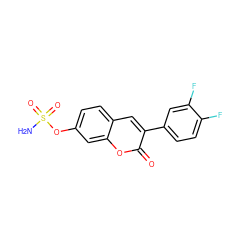 NS(=O)(=O)Oc1ccc2cc(-c3ccc(F)c(F)c3)c(=O)oc2c1 ZINC001772647374