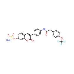 NS(=O)(=O)Oc1ccc2cc(-c3ccc(NC(=O)Cc4ccc(OC(F)(F)F)cc4)cc3)c(=O)oc2c1 ZINC001772589067