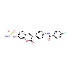 NS(=O)(=O)Oc1ccc2cc(-c3ccc(NC(=O)c4ccc(F)cc4)cc3)c(=O)oc2c1 ZINC001772626868