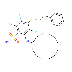 NS(=O)(=O)c1c(F)c(F)c(SCCc2ccccc2)c(F)c1NC1CCCCCCCCCCC1 ZINC000209002174