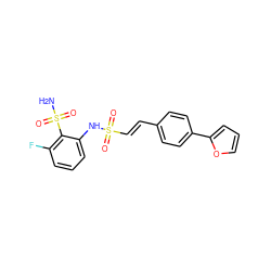 NS(=O)(=O)c1c(F)cccc1NS(=O)(=O)/C=C/c1ccc(-c2ccco2)cc1 ZINC000144026203