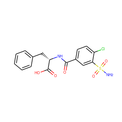 NS(=O)(=O)c1cc(C(=O)N[C@@H](Cc2ccccc2)C(=O)O)ccc1Cl ZINC000029472368