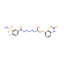 NS(=O)(=O)c1cc(C(=O)NCCNC[C@@H](O)COc2cccc3c2SCC(=O)N3)ccc1Cl ZINC000001533167