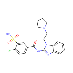 NS(=O)(=O)c1cc(C(=O)Nc2nc3ccccc3n2CCN2CCCC2)ccc1Cl ZINC000299870936