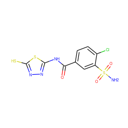 NS(=O)(=O)c1cc(C(=O)Nc2nnc(S)s2)ccc1Cl ZINC000029483584