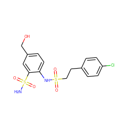 NS(=O)(=O)c1cc(CO)ccc1NS(=O)(=O)CCc1ccc(Cl)cc1 ZINC000144077848