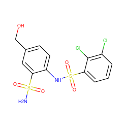 NS(=O)(=O)c1cc(CO)ccc1NS(=O)(=O)c1cccc(Cl)c1Cl ZINC000149055629