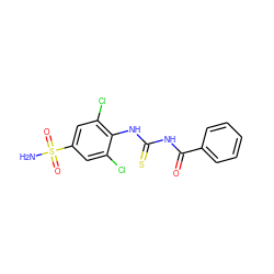 NS(=O)(=O)c1cc(Cl)c(NC(=S)NC(=O)c2ccccc2)c(Cl)c1 ZINC000000626873